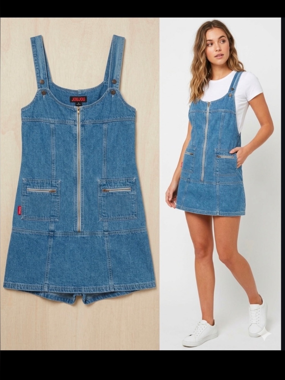 Jou Jou Light Denim Zip-Front Overall Romper